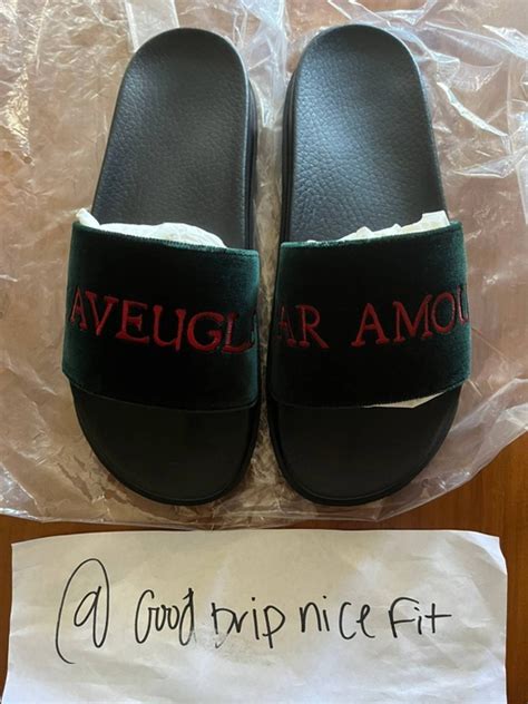 par amour gucci sandals|Gucci Aveugle Par Amour Velvet Slides .